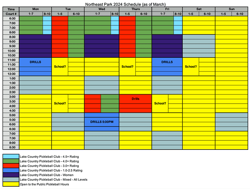 NE Park Schedule